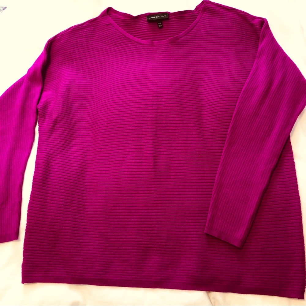 Lane Bryant 18/20 Fuchsia Cross Rib Boat Neck Pullover Sweater - Picture 2 of 10